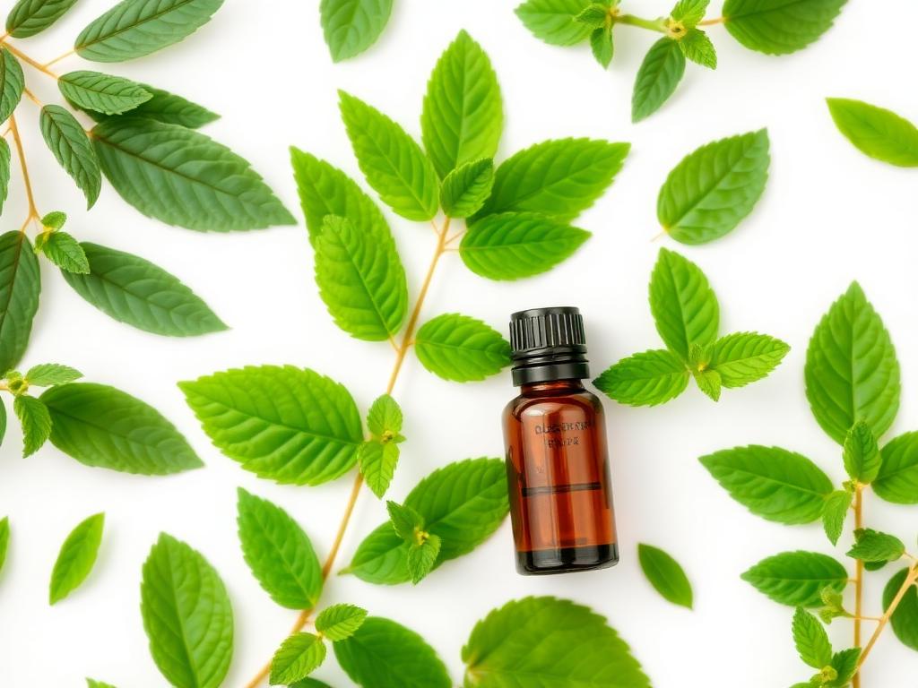 Fresh botanical leaves and essential oils
