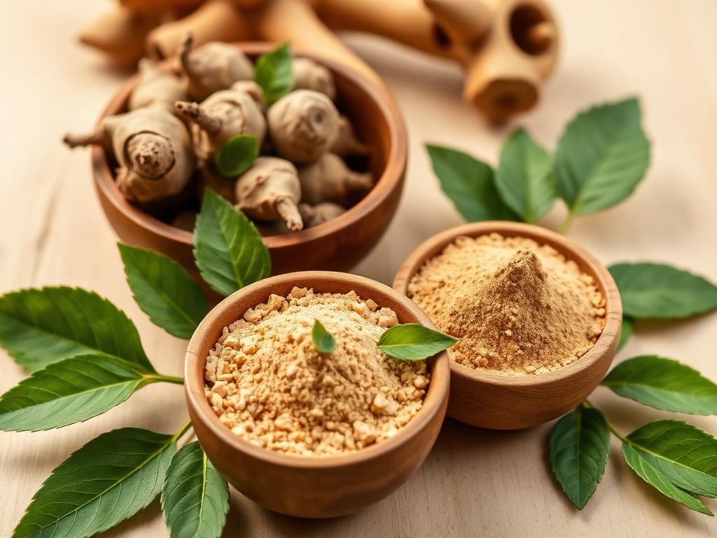 Natural Ayurvedic ingredients including ashwagandha